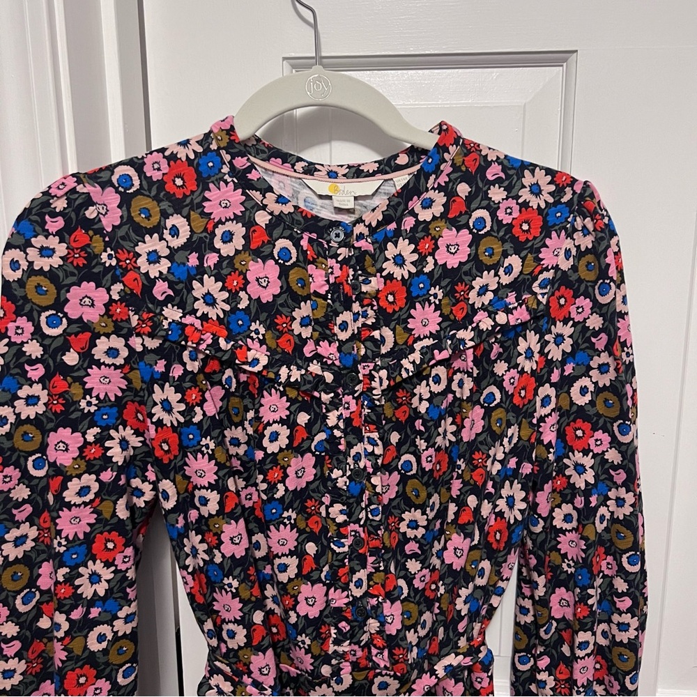 Boden Ruffle Button Mini Dress in French Navy, Elegant Bloom • Size 10 - Picture 7 of 16